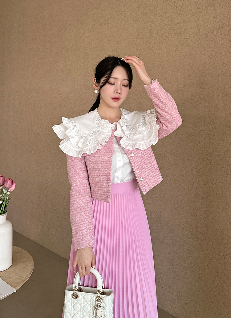 クロップドツイードジャケット ツイードフラップクロップドジャケット | レディース