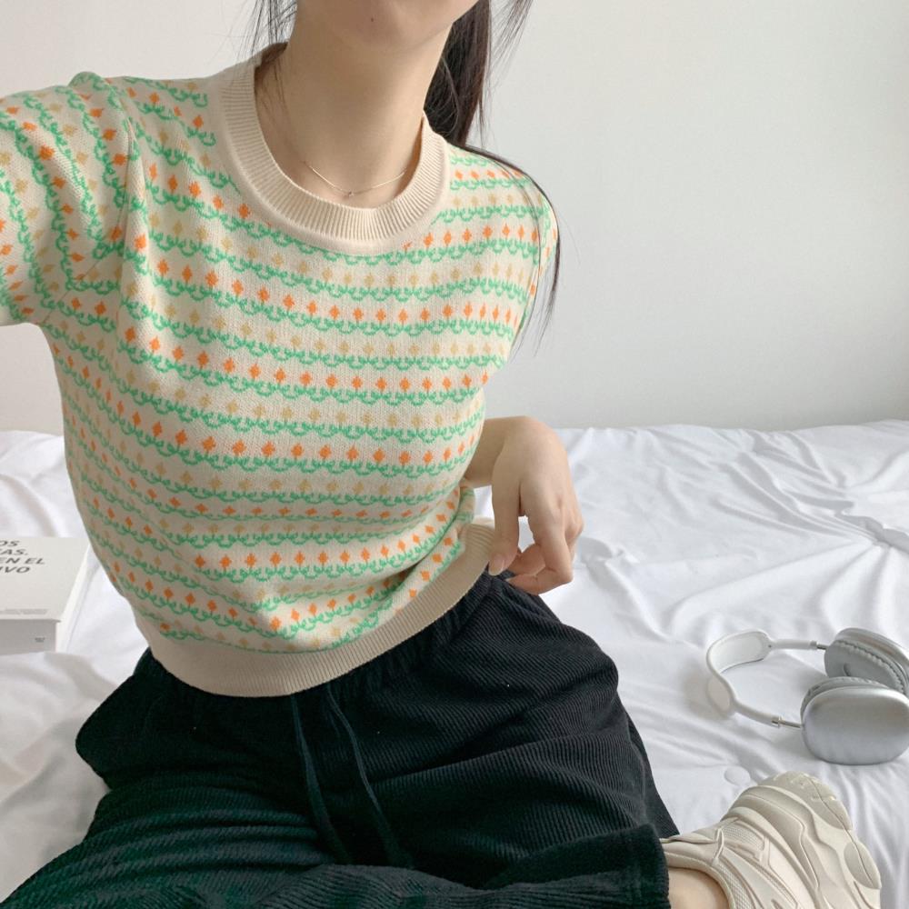 ダイヤパターンクロップド半袖ニット | 詳細画像9