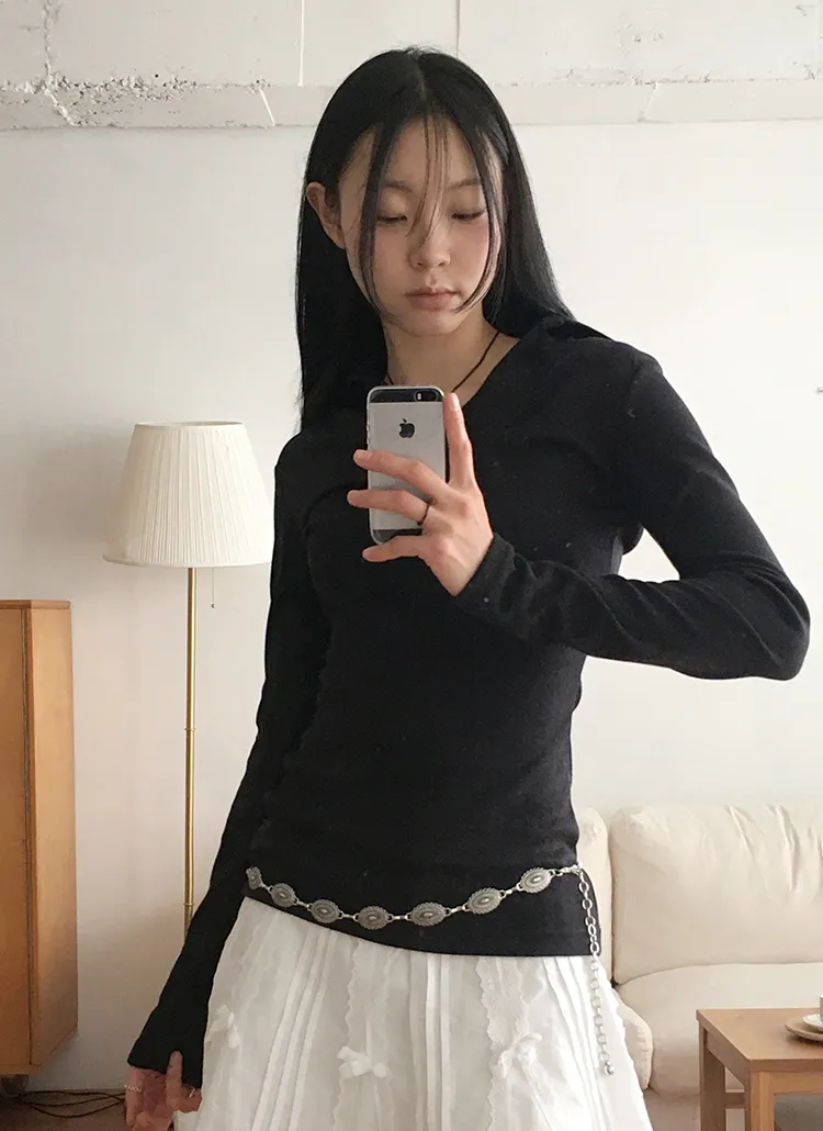 オープンカラーVネックスリムTシャツ | WONDERWONDER | 詳細画像1