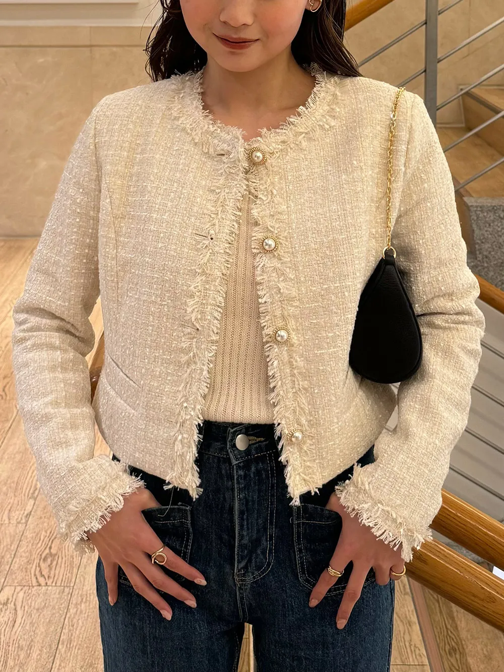 ウール混フリンジツイードジャケット | レディースファッション通販  