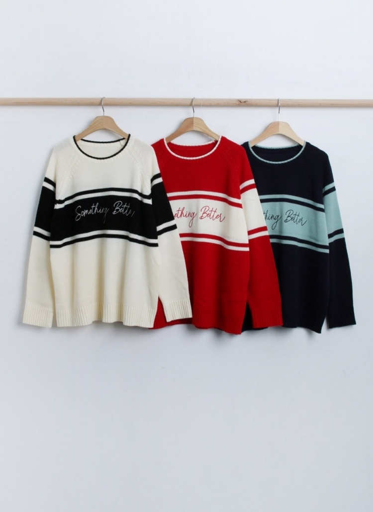 刺繍ロゴ配色ラウンドネックニット | 詳細画像11