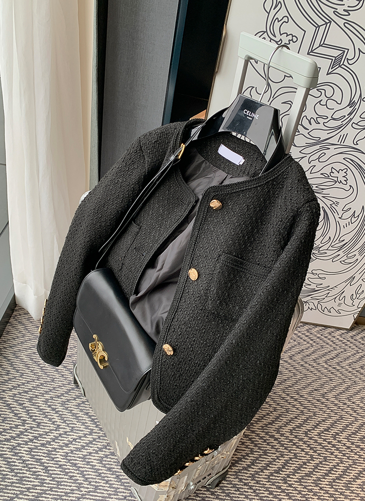 anuans ノーカラーツイードジャケット ゴールドボタン ツイードノーカラーフォルムジャケット（ノーカラージャケット