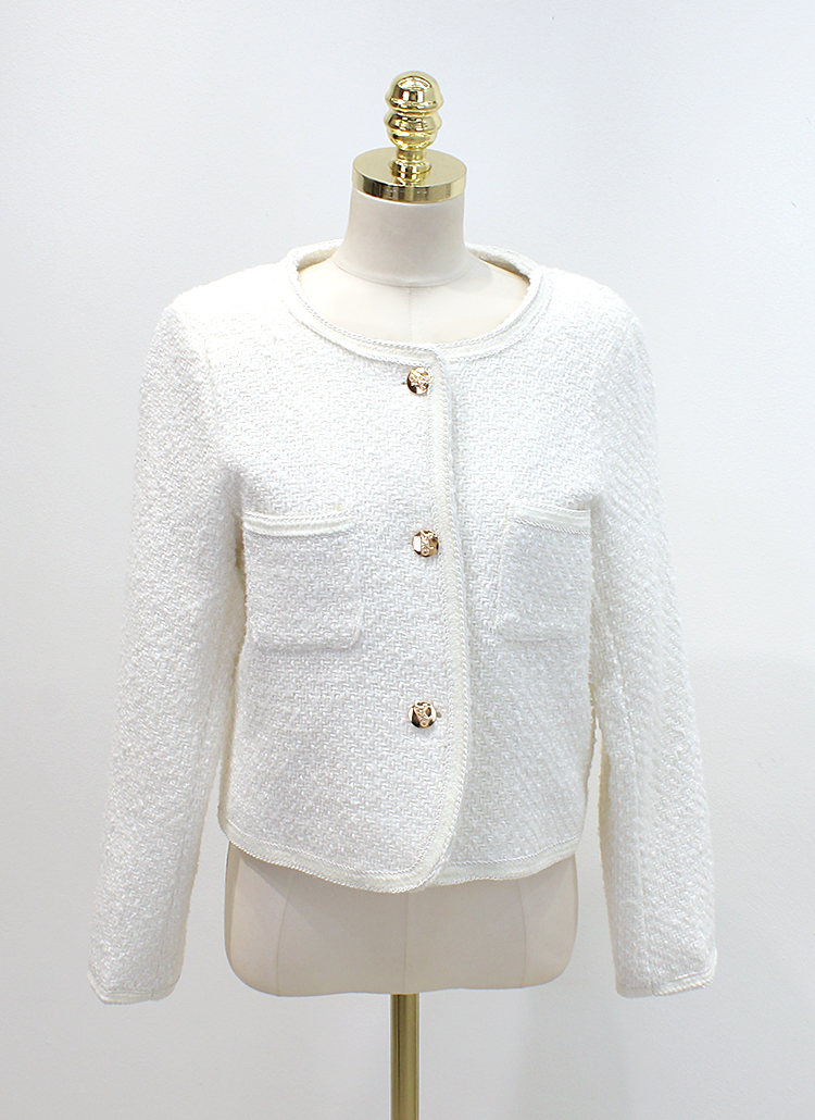 ゴールドボタンノーカラーツイードジャケット | レディース
