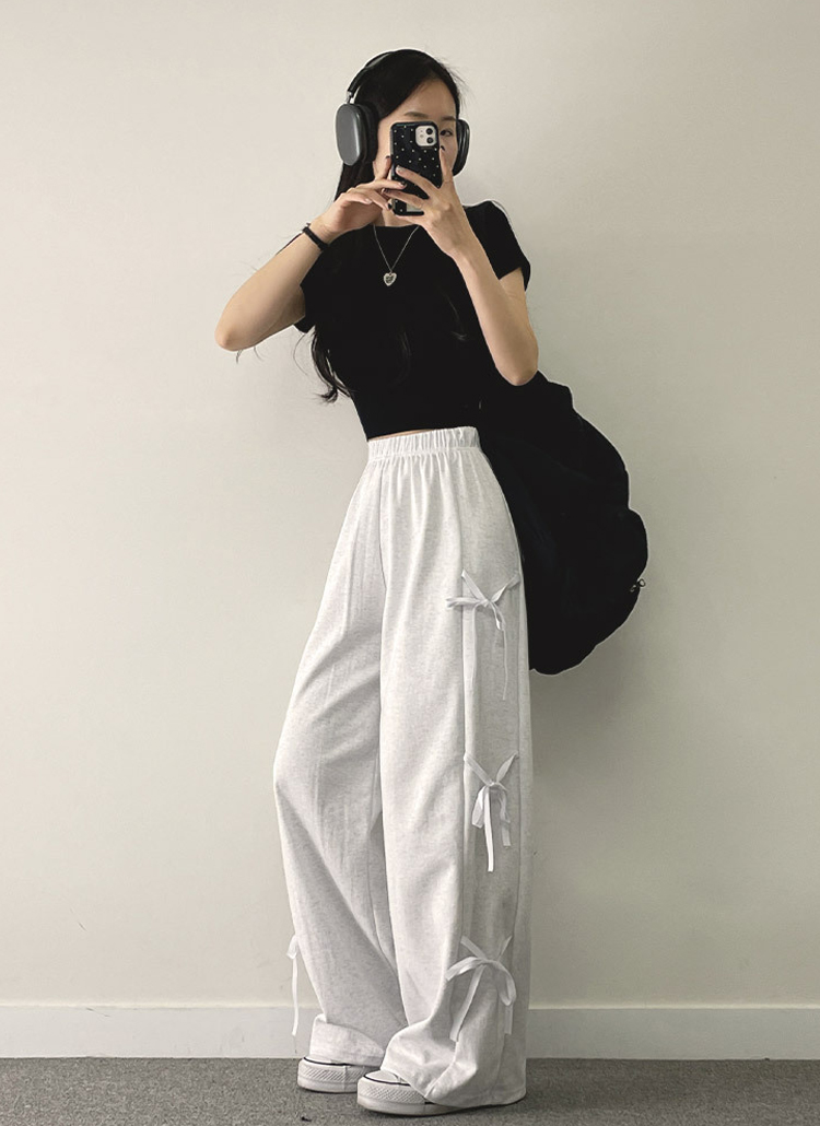 2TYPEサイドリボンスウェットパンツ | レディースファッション