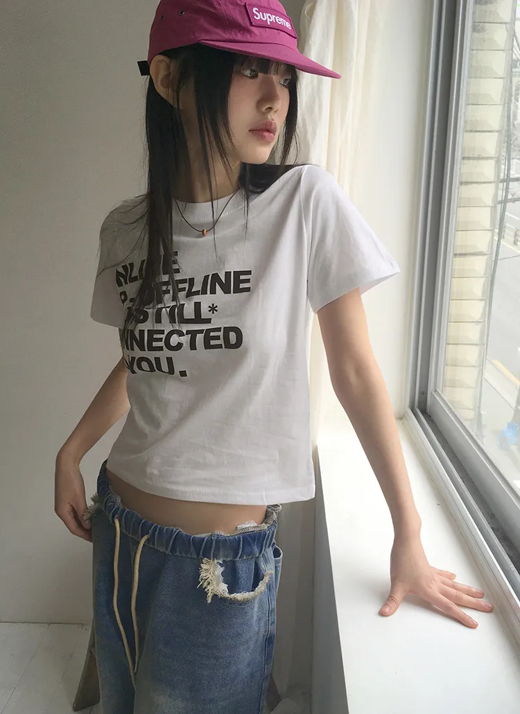 レタリングセミクロップド半袖Tシャツ | WONDERWONDER | 詳細画像1