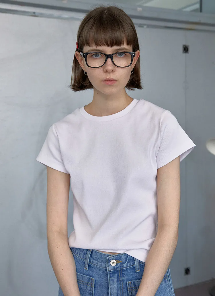 バック刺繍ラウンド半袖Tシャツ(white) | 詳細画像1
