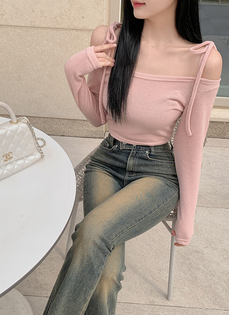 リボンオフショルクロップドTシャツ | レディースファッション通販