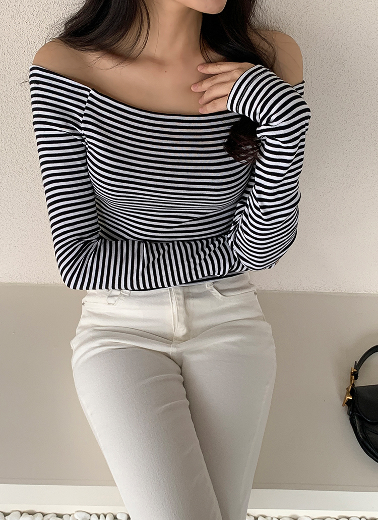ボーダーオフショル長袖Tシャツ | レディースファッション通販 - DHOLIC