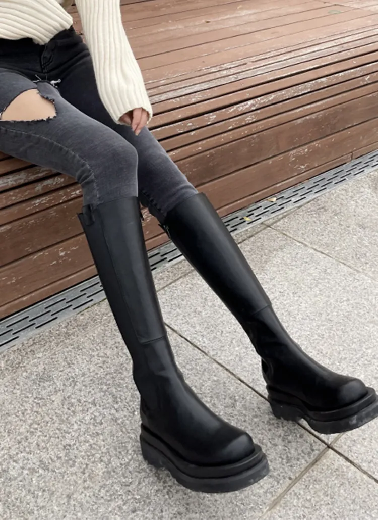 配色ソールラウンドロングブーツ | yefit | 詳細画像1