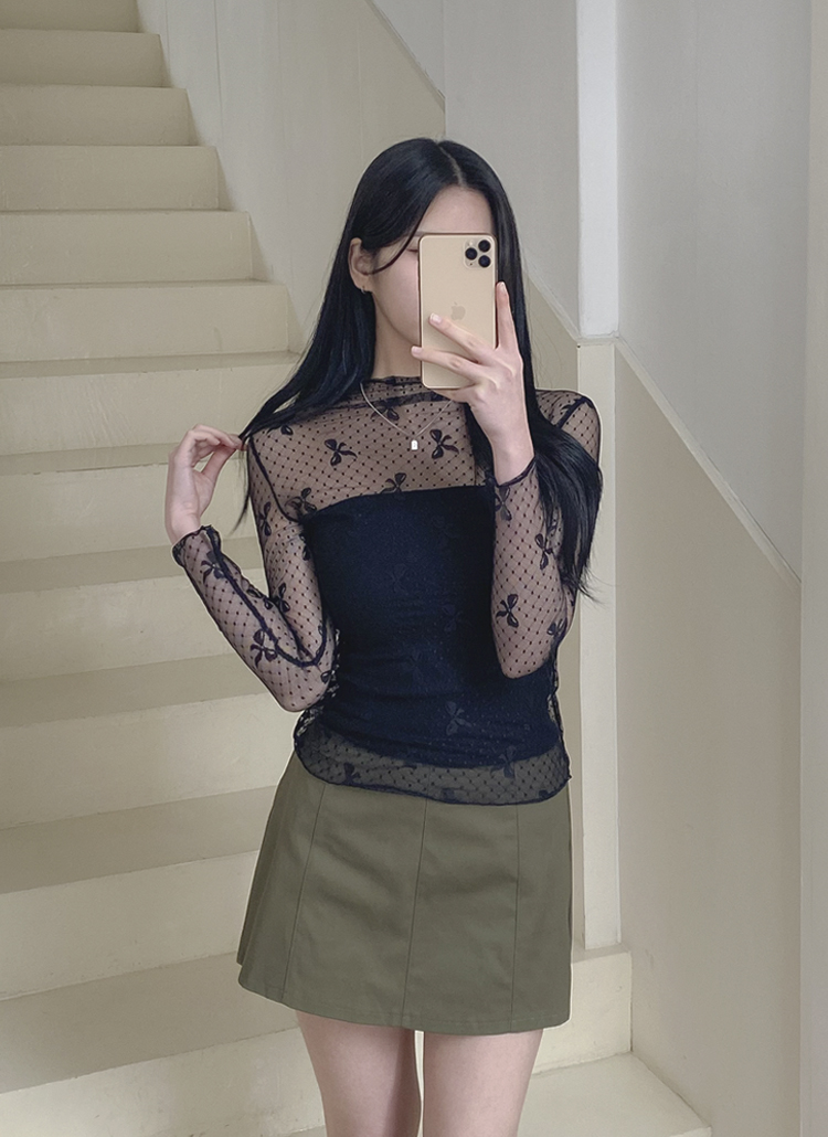 machatt シアーダンボールトップス ドット リボン 半袖 ブラック シアーリボンドットTシャツ | レディースファッション通販 - DHOLIC