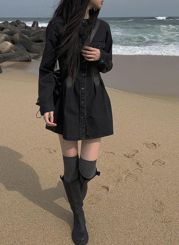 ウエストピンタックデニムシャツワンピース | レディースファッション