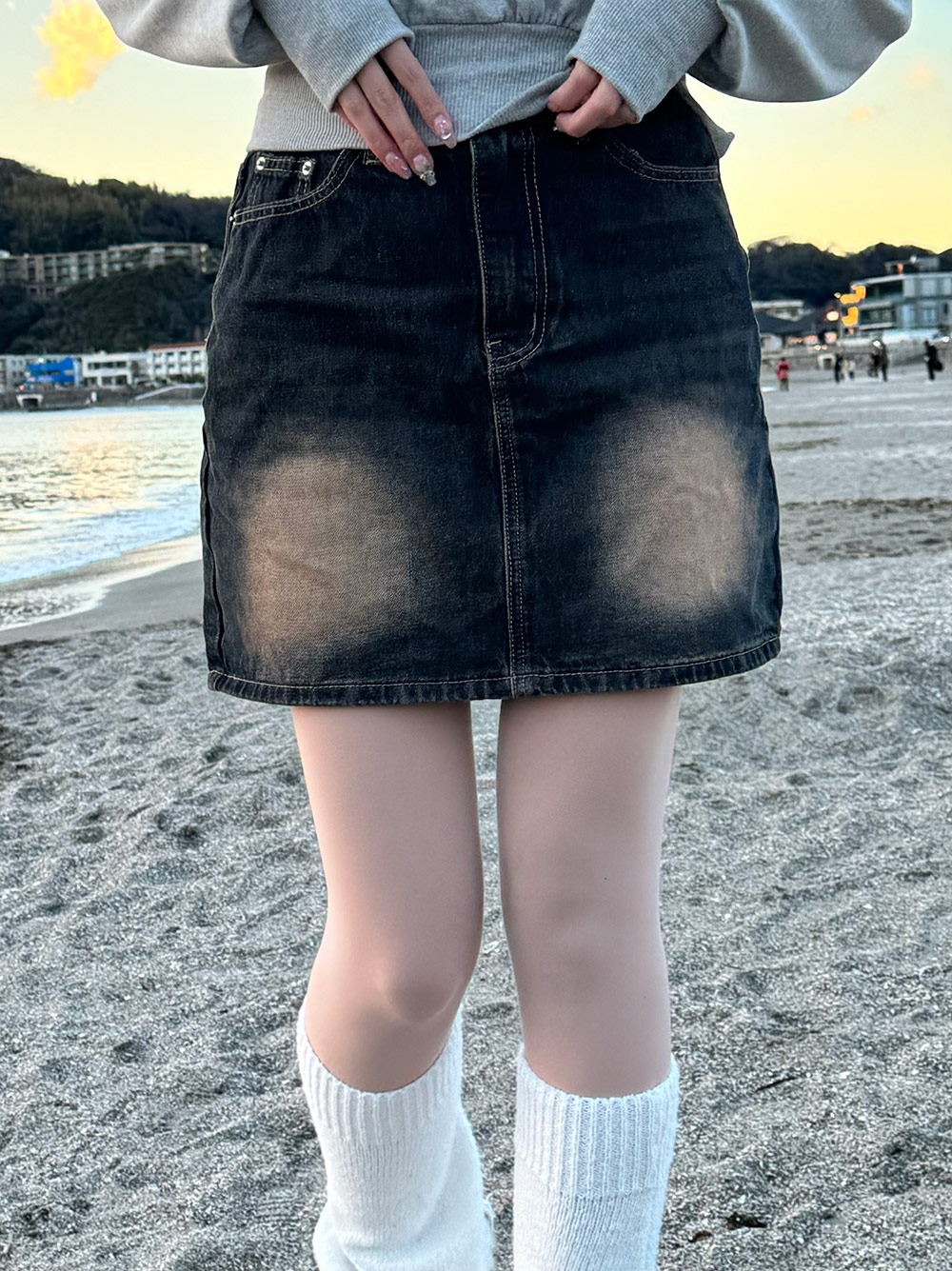 2TYPEパンツ裏地付ダメージデニムミニスカート | レディース