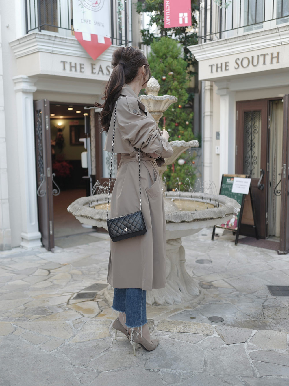 ベルト付ビックカラーロングトレンチコート | レディース