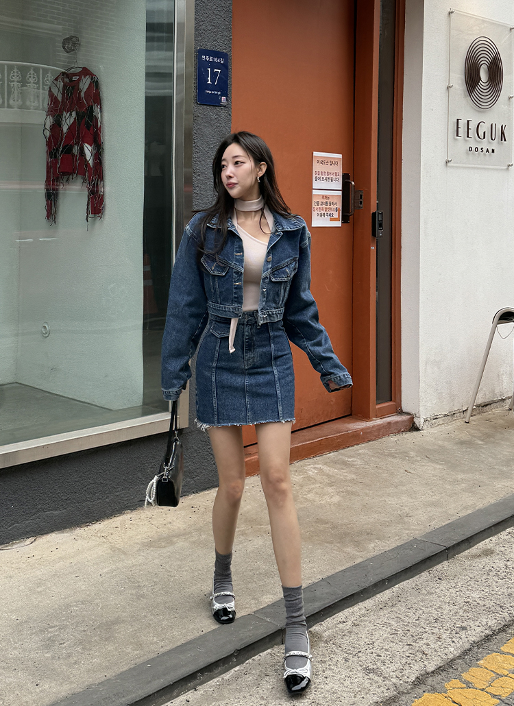 カットオフフラップデニムミニスカート | レディース