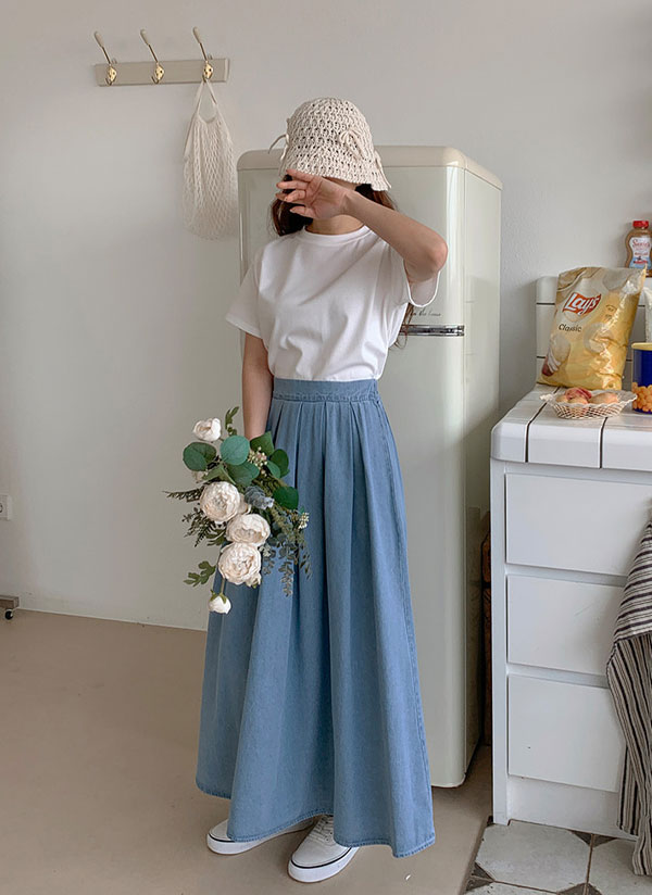 デニムプリーツスカート ライトブルー デニムプリーツスカート - ライトデニムブルー - レディース