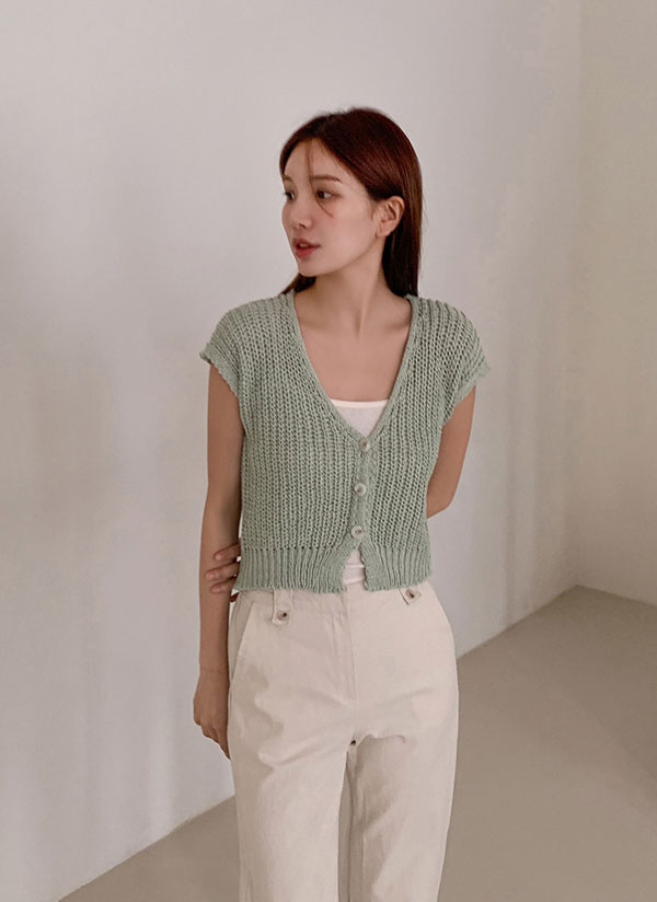 Cloth & Cross◆ニットベスト(薄手)/FREE/コットン/BEG/無地/HG-L806 セール】透かし編みサマーニットベスト（ベスト）｜FREE