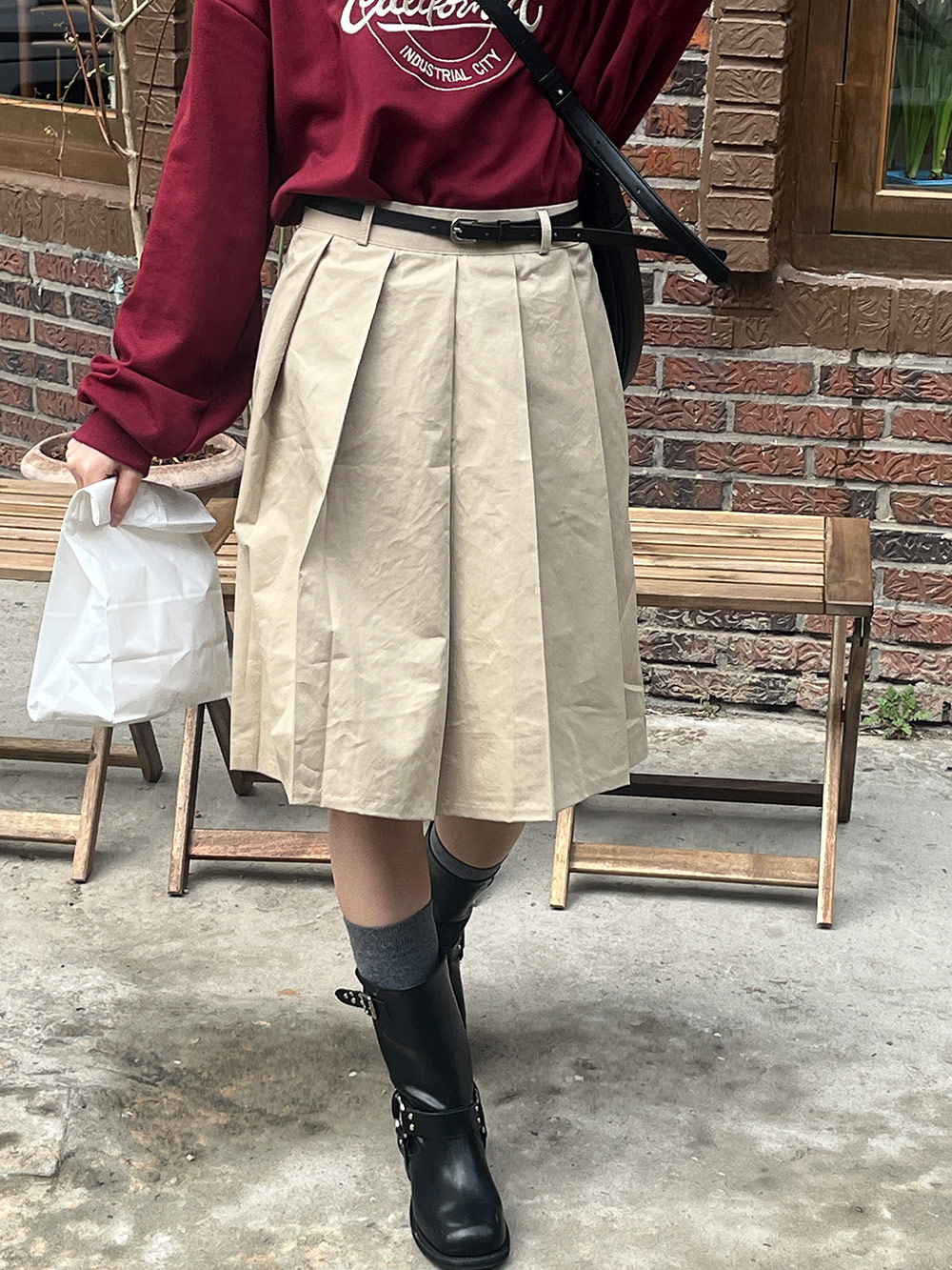 ベルト付ハーフプリーツスカート | レディースファッション通販 - DHOLIC