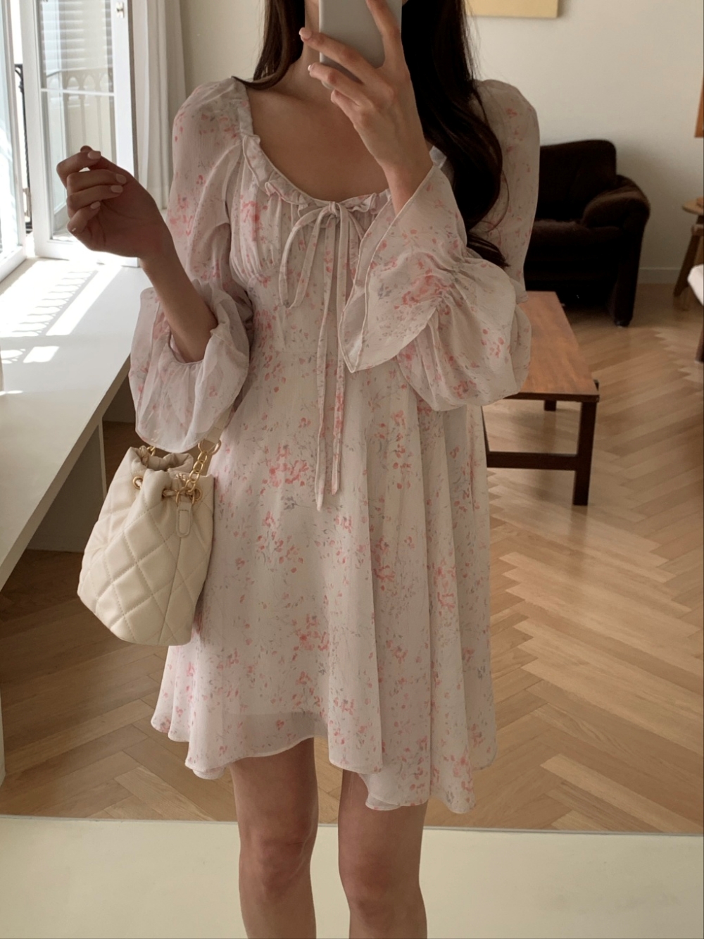 バックシャーリングフリル花柄リボンワンピース | 詳細画像15