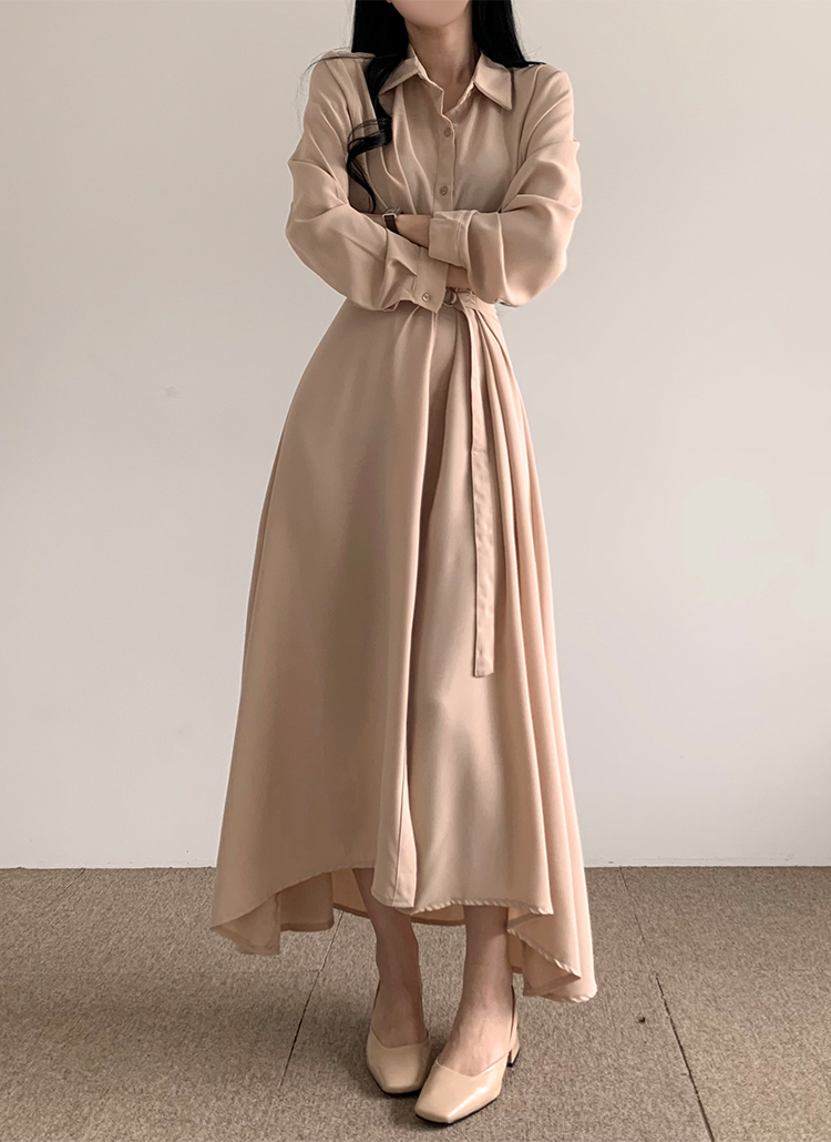 ウエストベルトシャツAラインワンピース | レディースファッション通販