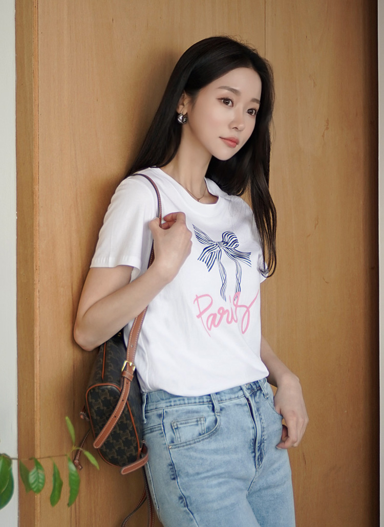 リボンプリント半袖Tシャツ | レディースファッション通販 - DHOLIC