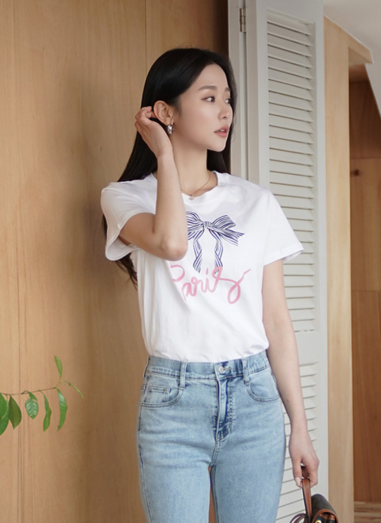 リボンプリント半袖Tシャツ | レディースファッション通販 - DHOLIC