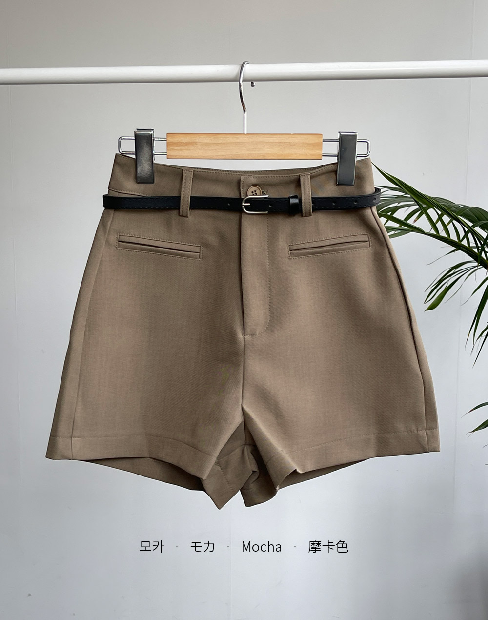 残り1点]ベルト付フェイクポケットショートパンツ | レディース