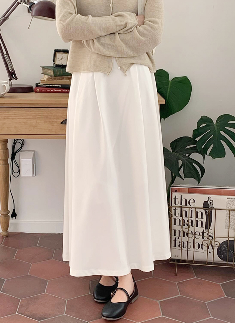 バックゴムピンタックロングフレアスカート | レディースファッション