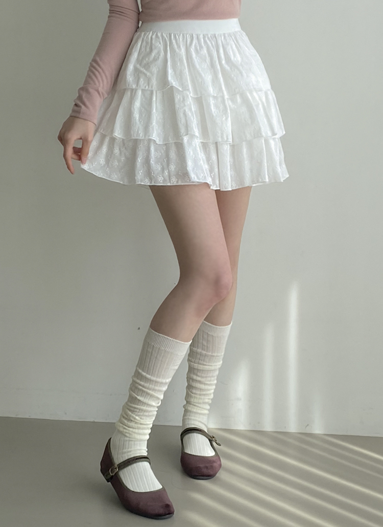 最安値【-5kg三段フリルミニスカート(パンツ)】 ホワイト　Sサイズ 最安値 -5kg三段フリルミニスカート(パンツ) ホワイト S サイズ