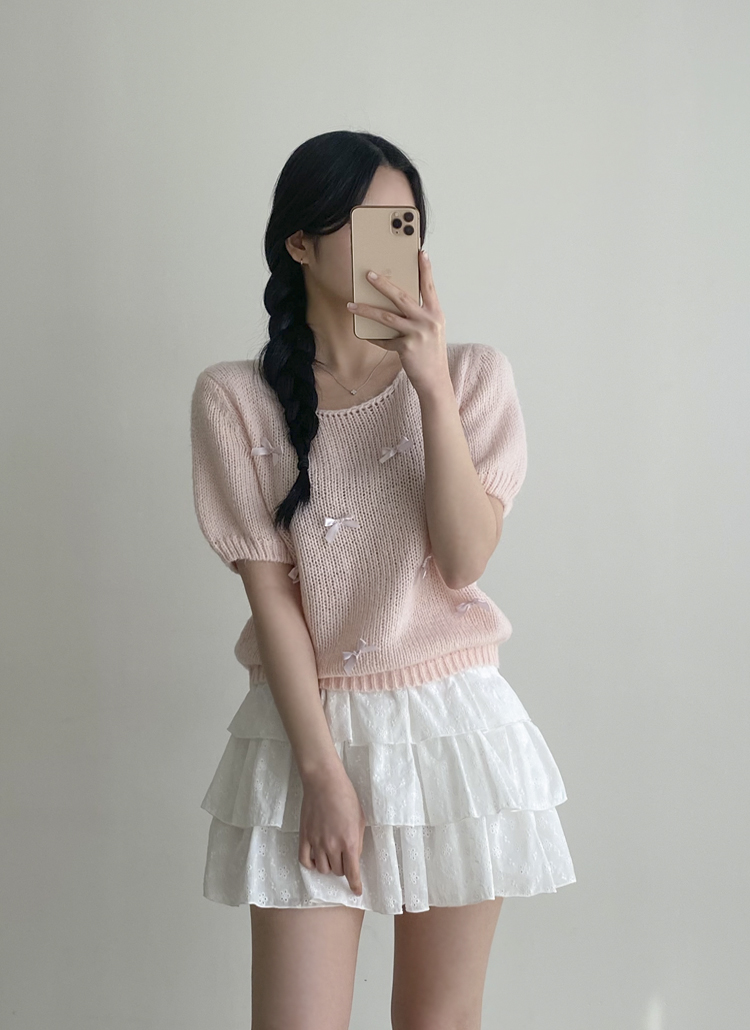 3段フリルパンチングミニスカート | レディースファッション通販 - DHOLIC