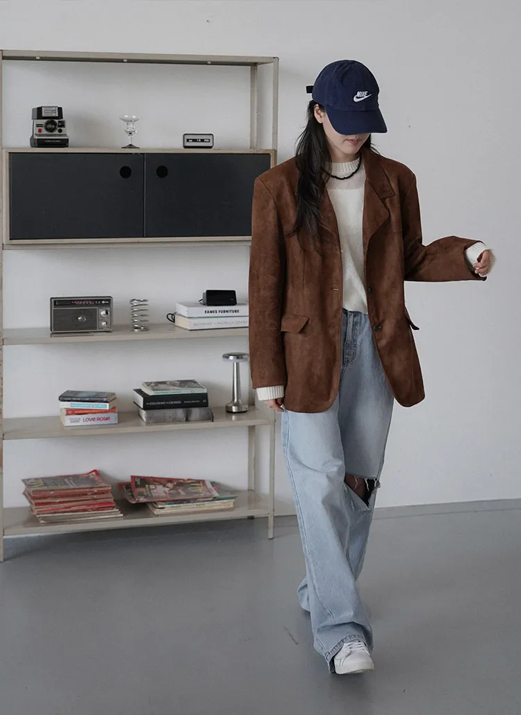 ルーズテーラードジャケット(スエードブラウン) | レディース  