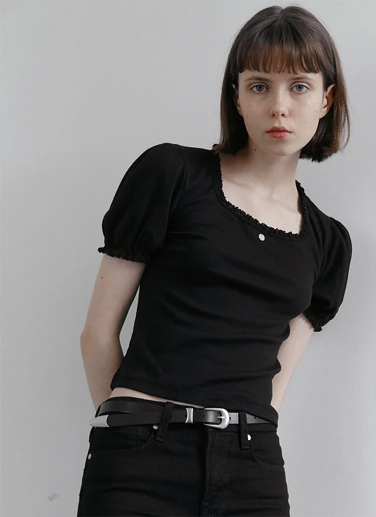 コインフリルスクエアパフ半袖Tシャツ(Black) | 詳細画像1