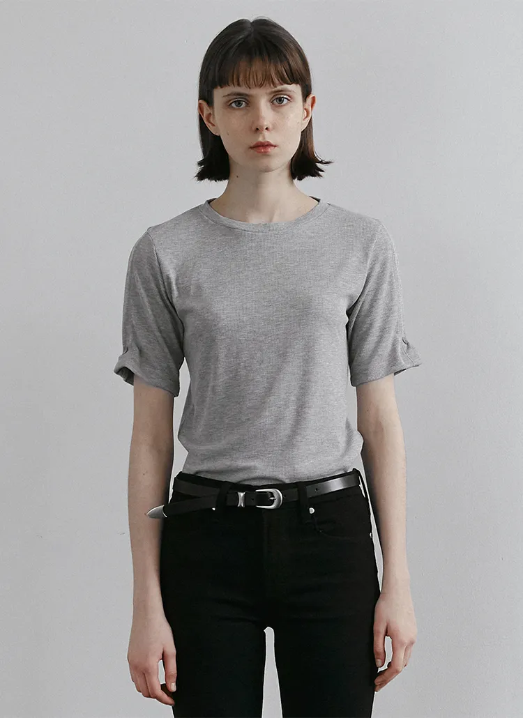 タックボタン半袖リブTシャツ(Melange Gray) | 詳細画像1