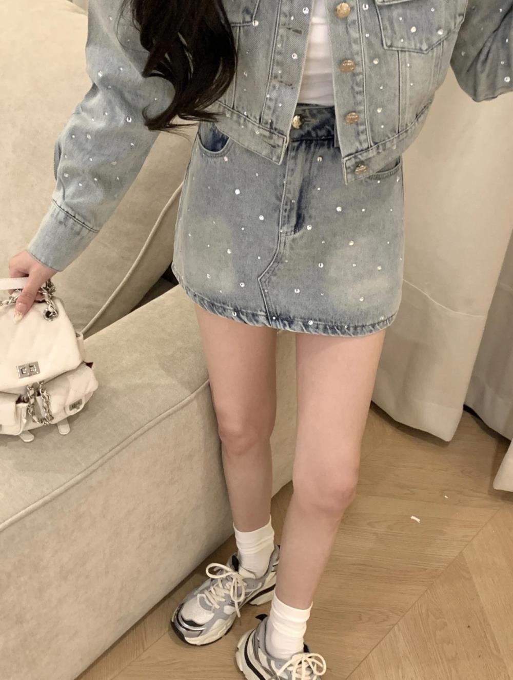 ビジューデニムジャケット&ミニスカートSET | レディース