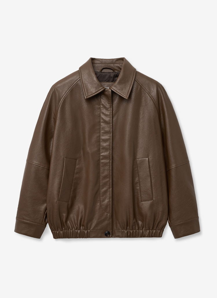 フライフロントフェイクレザージャケット(BROWN) | レディース