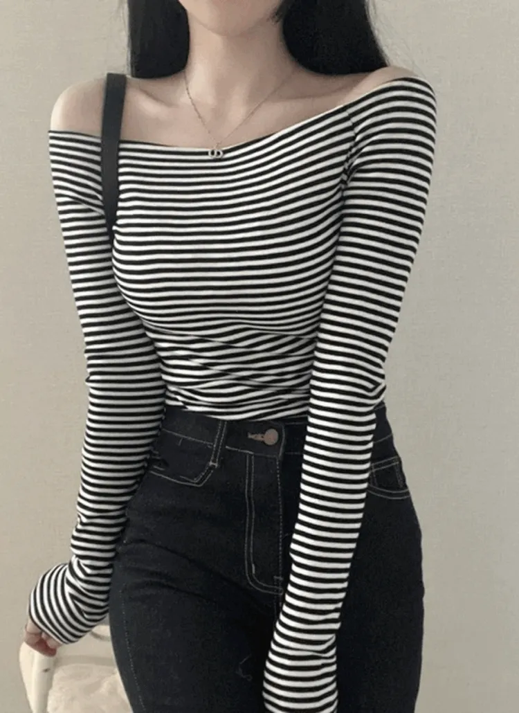 ボーダーオフショルスリムTシャツ | NEEDON | 詳細画像1