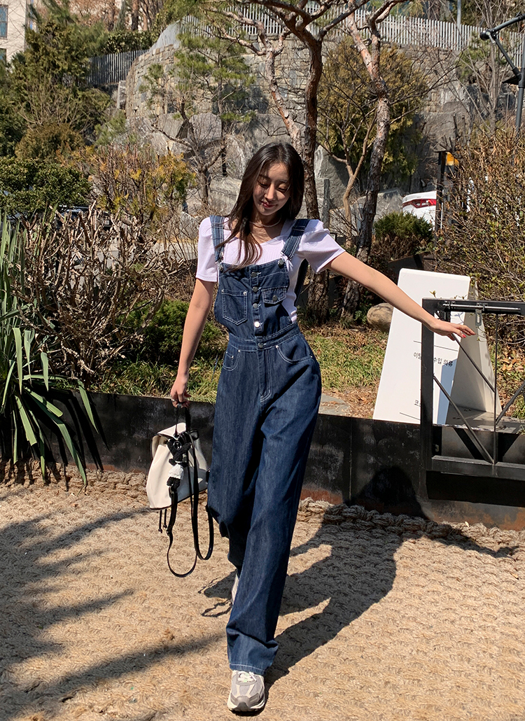フロントボタンデニムサロペットパンツ | レディース