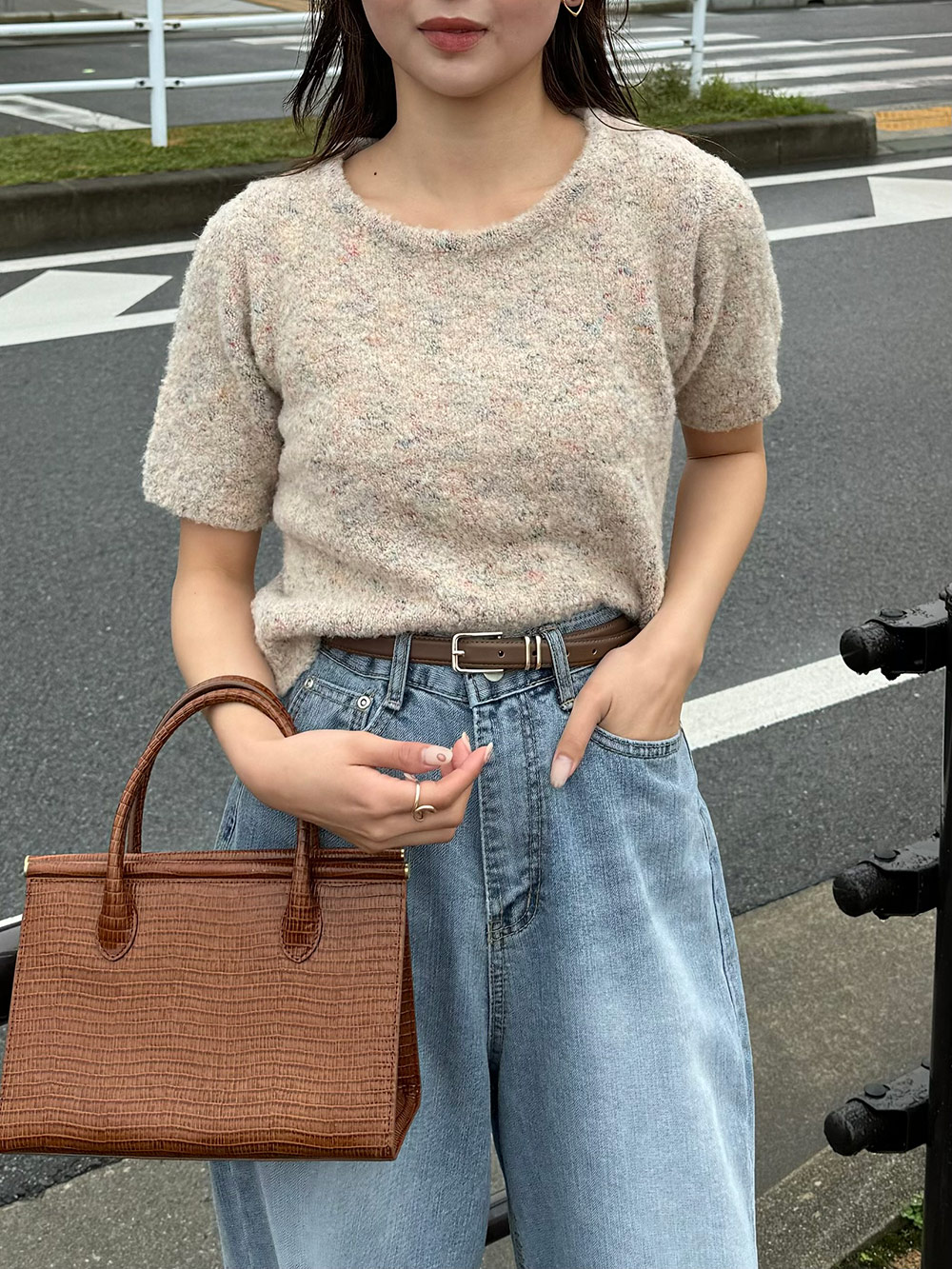 ウール混ミックスカラーヤーン半袖ニット | レディース