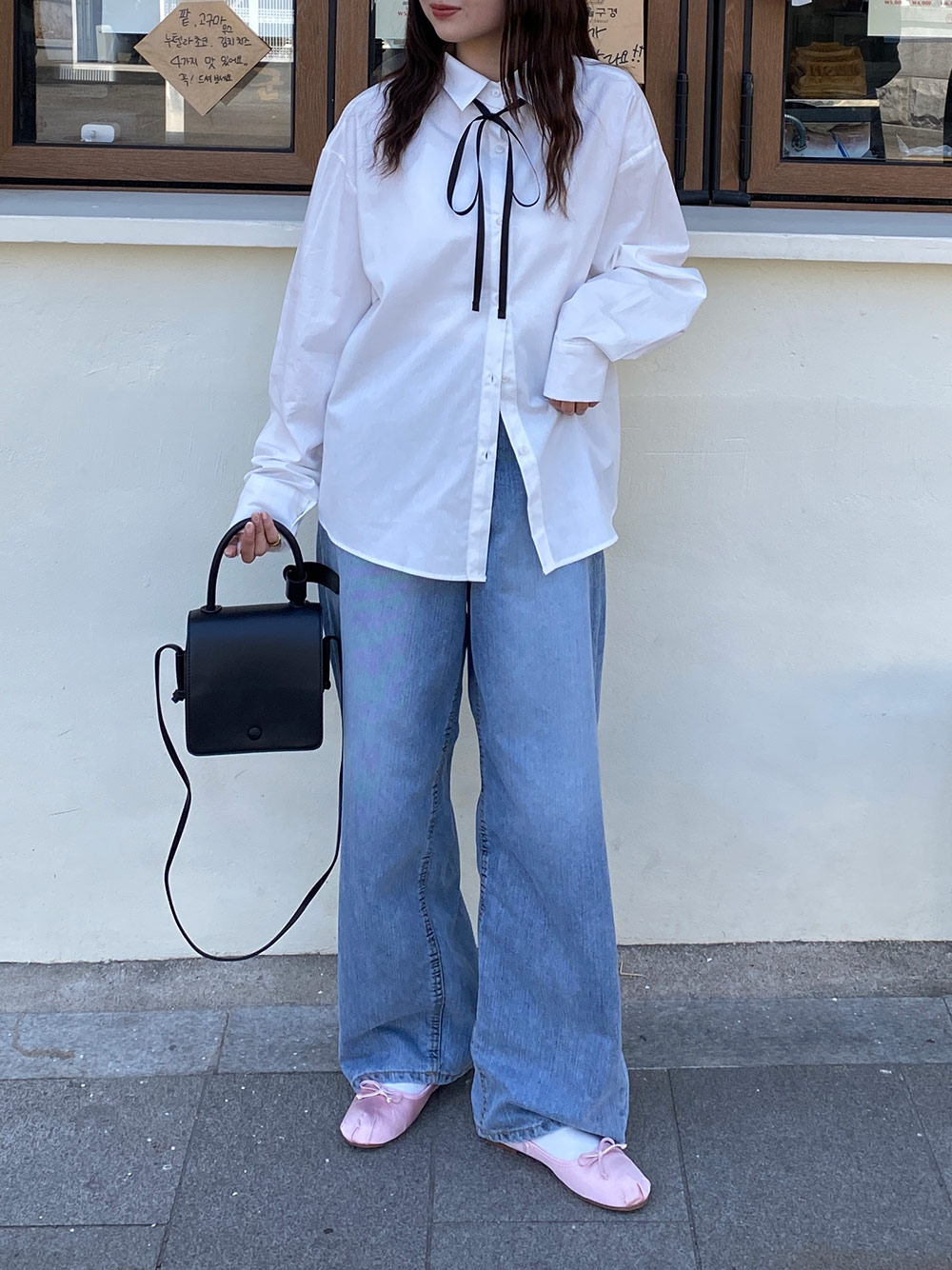 ワイドハイウエストコットンデニムパンツ | レディース