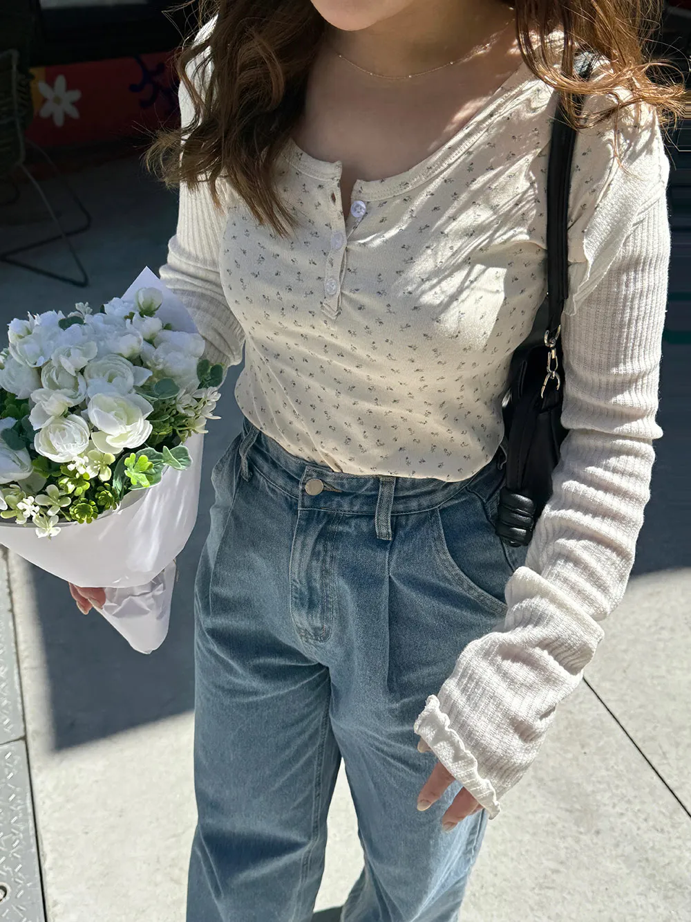 花柄ヘンリーネックリブTシャツ | レディースファッション通販 - DHOLIC 