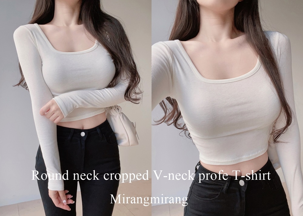 スクエアネッククロップド長袖Tシャツ | レディースファッション通販