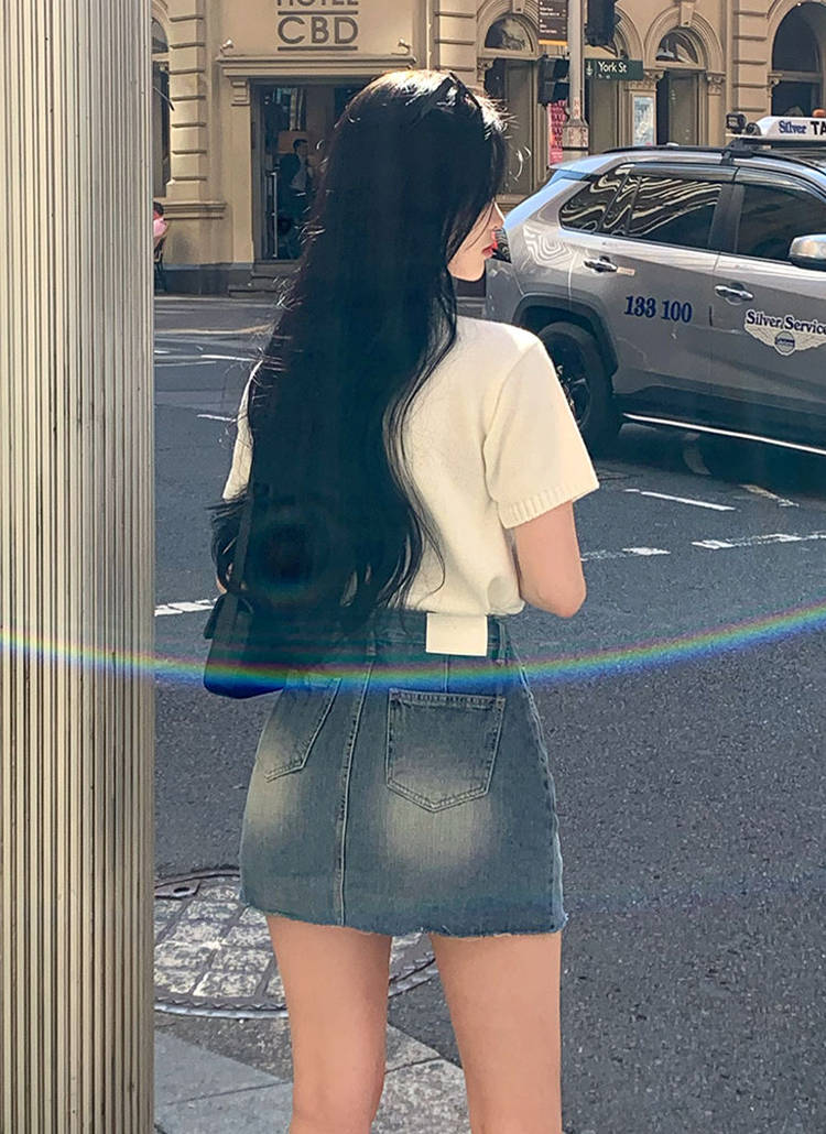 beidelli made]カットオフミニデニムスカートパンツ