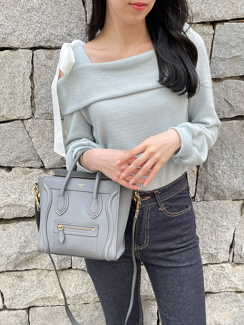 リボンワンショルダー配色リブTシャツ | 詳細画像2