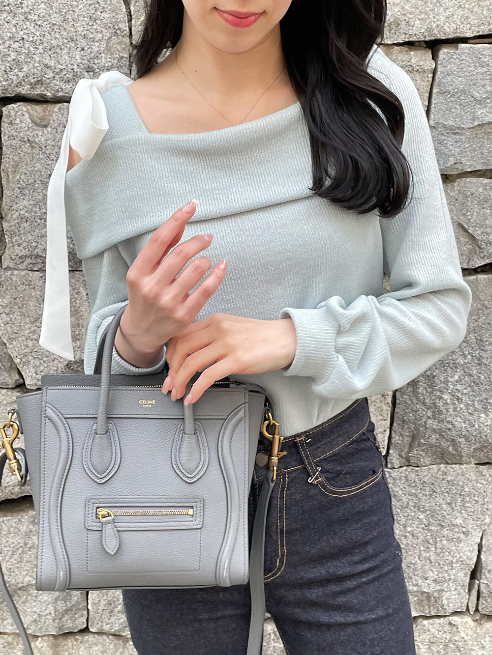 リボンワンショルダー配色リブTシャツ | 詳細画像4