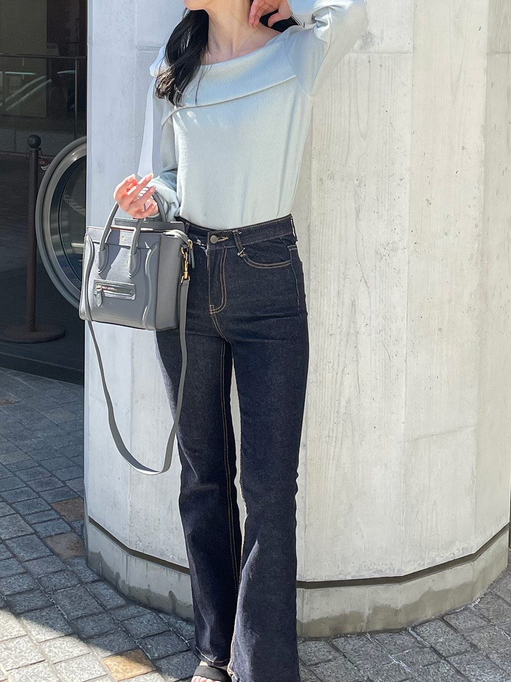 リボンワンショルダー配色リブTシャツ | 詳細画像7