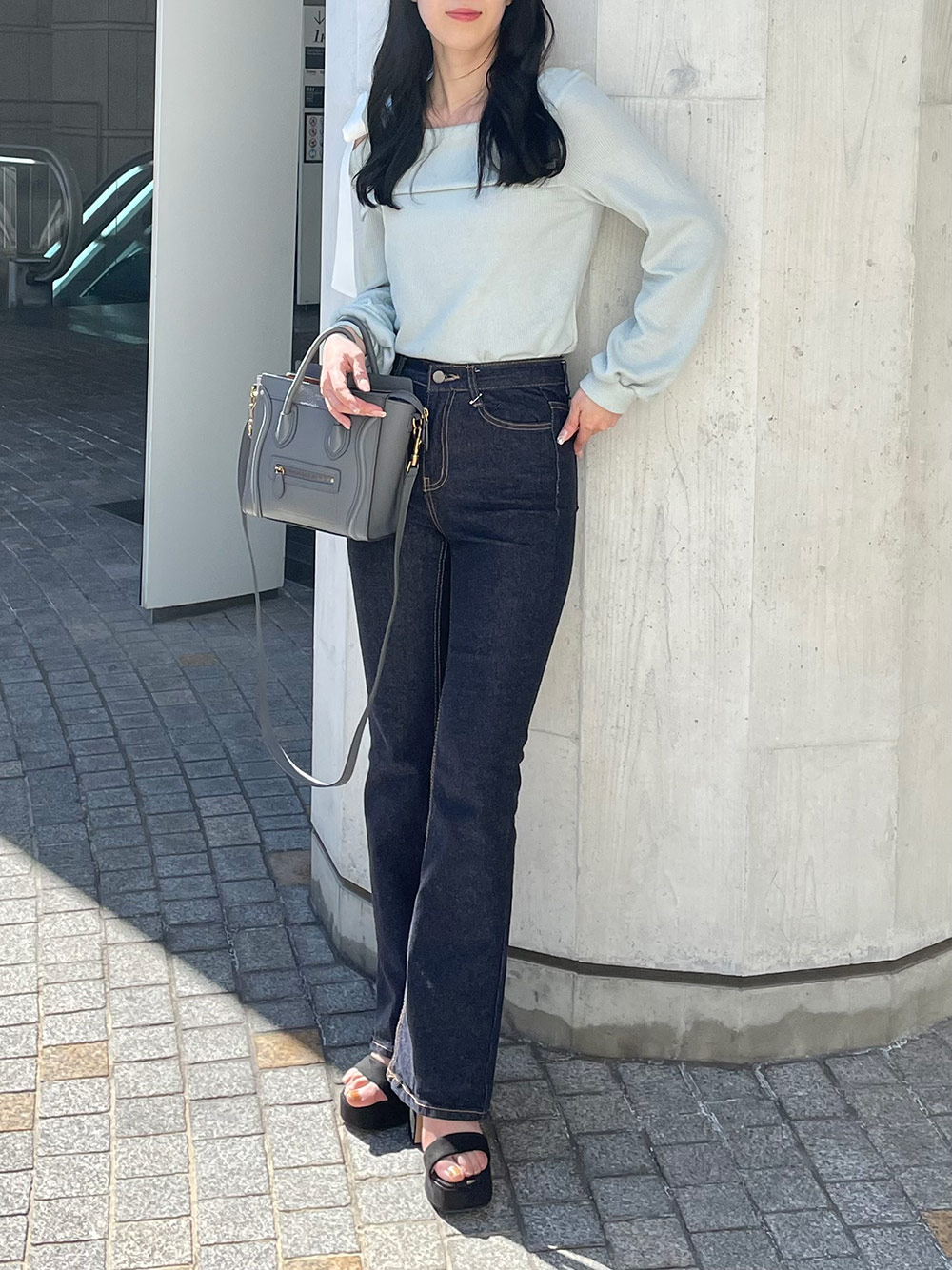 リボンワンショルダー配色リブTシャツ | 詳細画像8