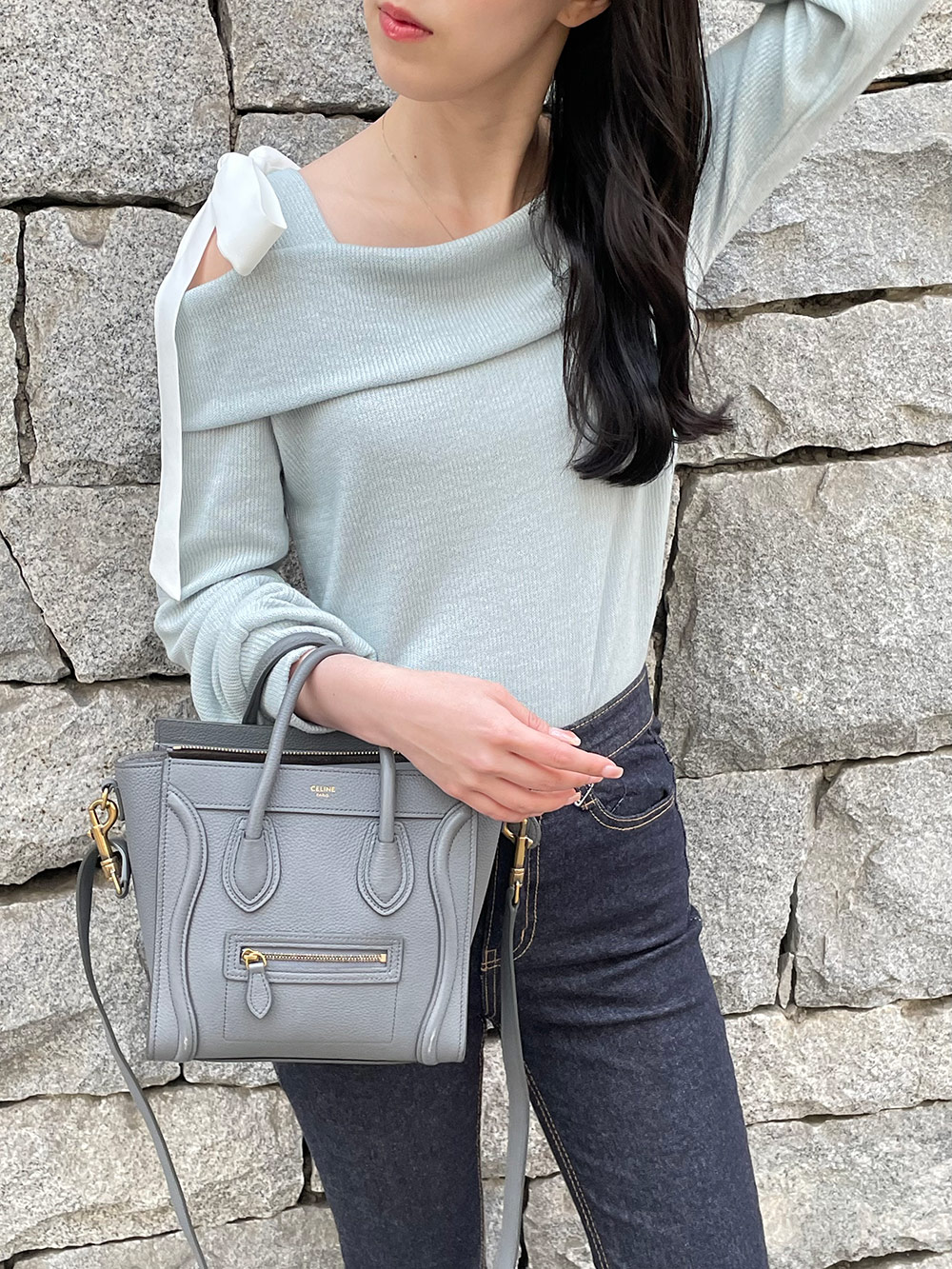 リボンワンショルダー配色リブTシャツ | 詳細画像11