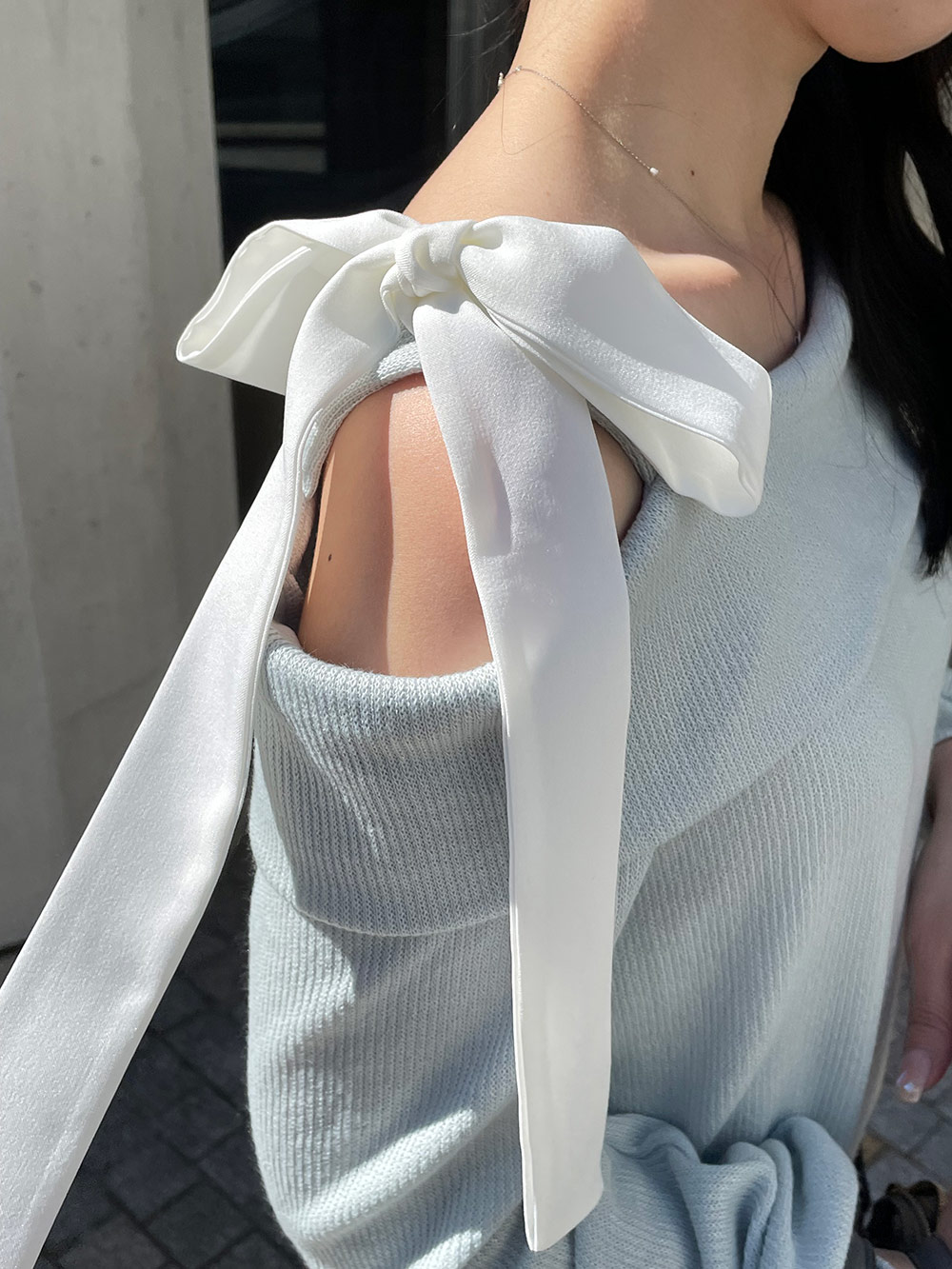 リボンワンショルダー配色リブTシャツ | 詳細画像16