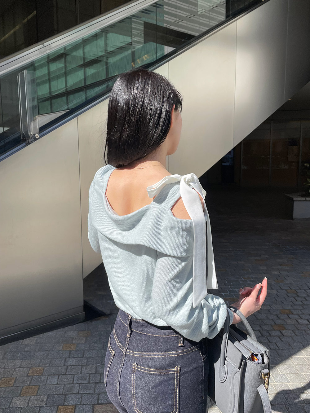 リボンワンショルダー配色リブTシャツ | 詳細画像19