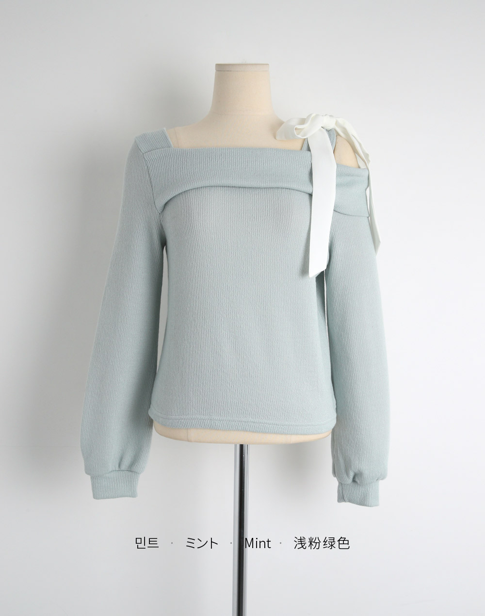 リボンワンショルダー配色リブTシャツ | 詳細画像21