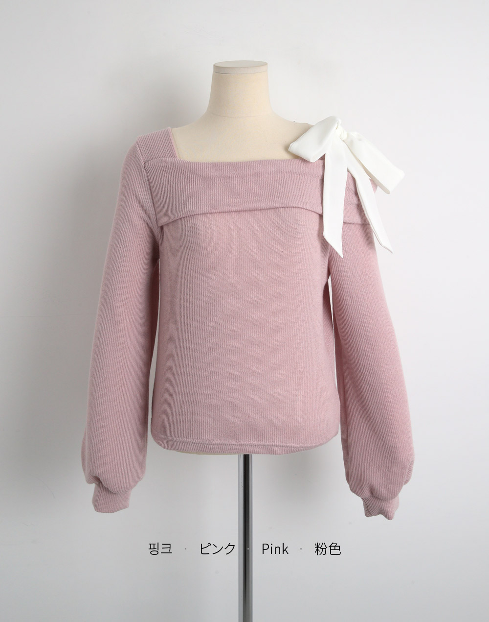 リボンワンショルダー配色リブTシャツ | 詳細画像23